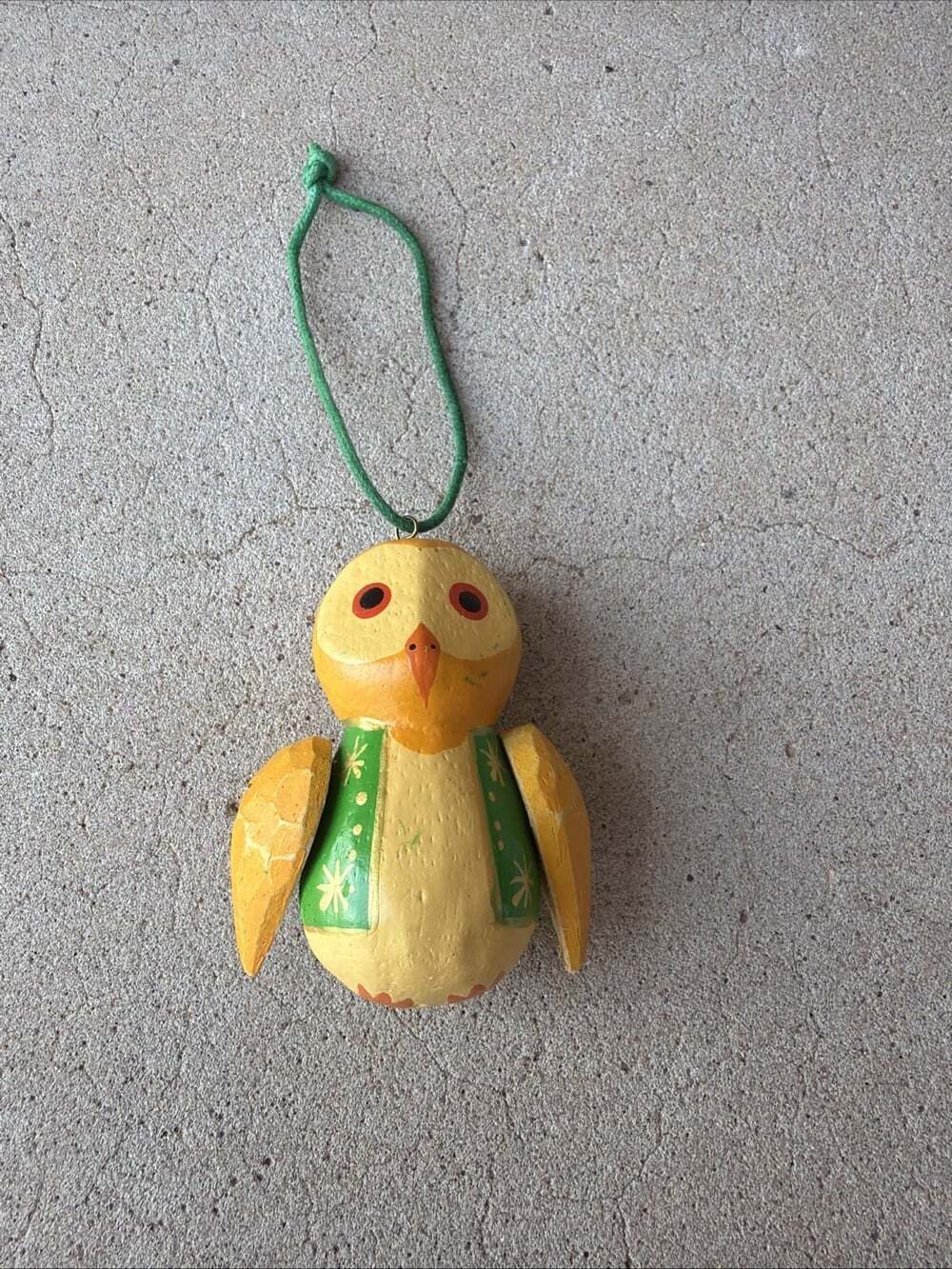 Hand Carved And Painted Wooden Owl Christmas Ornament w/ Moveable Wings Folk Art